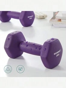 SONGMICS Juego de 2 Mancuernas de Vinilo 2 x 2 kg Amarillo - Morado - Ver 9