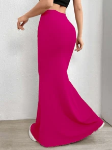 Falda Corte De Sirena Ajustado Larga De moda - Rosa Fucsia - Ver 2