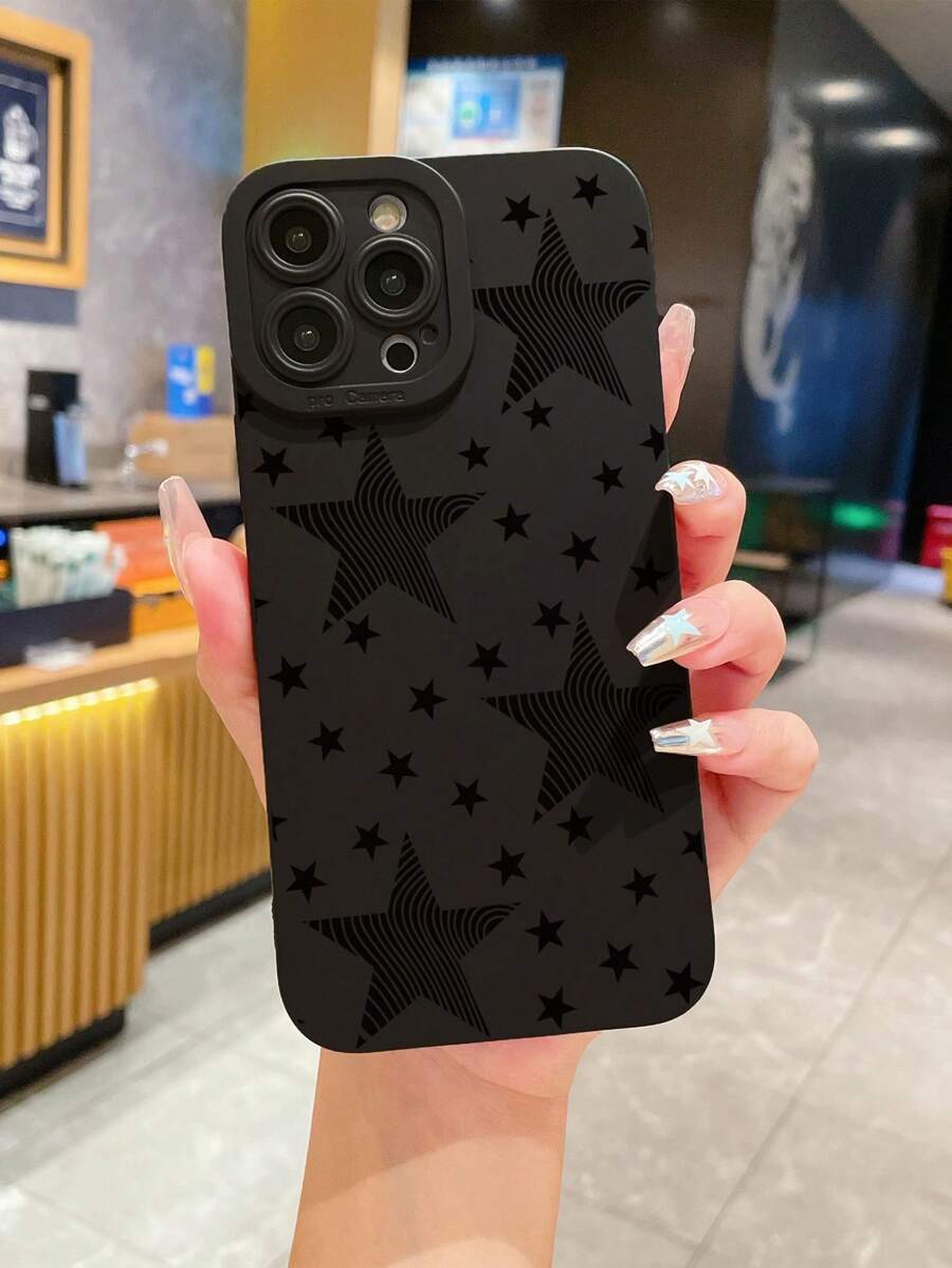 1入組星星圖案 Iphone 手機殼 - 黑色 - 查看 1