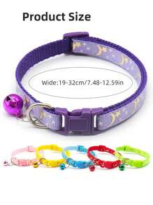 1pc Star & Moon, Cat & Dog Collar With Reflective Buckle - Baby Pink - View 2