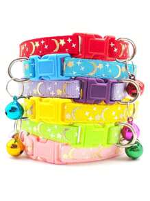 1pc Star & Moon, Cat & Dog Collar With Reflective Buckle - Baby Pink - View 3