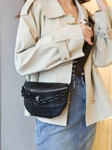 New All-In-One Fashion Chest Bag Retro Personalized Crossbody Bag Korean Version, Y2k Bag, 2000s Fashion Style, Gothic Punk Bag For Women, Vintage Bag For Women , Punk - Black - View 2