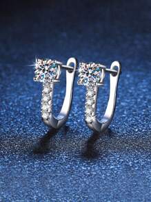 2pcs Fashionable And Versatile 925 Silver Single 50-Point Moissanite U-Shaped Earrings For Women's Everyday Wear Parties And Commutes, Jewelry Gifts Diamond Earrings