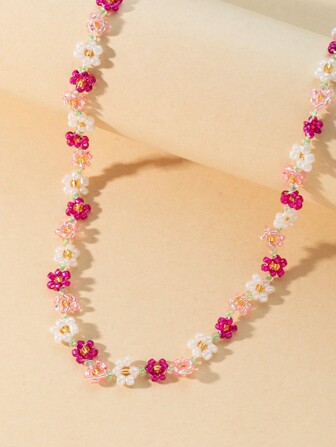 1pc Gorgeous & Cute Pink Flower Statement Necklace Suitable For Women's Daily Party Wear Valentines,Mom,Mother,Mother's Day,Gift