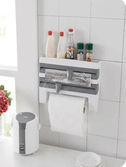 Suporte Porta Toalha Papel 4 Em 1 Parede Filme Alumínio E Temperos