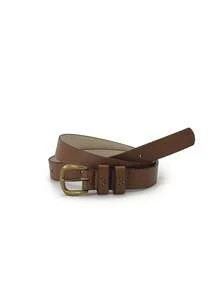 1pc Ladies' Brown Belt With Double Leather Loops, Retro Gold Buckle & Rivet Design, Simple & Stylish, Perfect Accessory For Jeans And Daily Wear - A - View 1