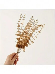 20Pcs Artificial Eucalyptus Stems Gold Faux Eucalyptuses Branch Real Touch Leaf Gold Wedding Bouquet For Indoor Outdoor Home Hall Table Centerpieces Garden Wedding DIY Decor