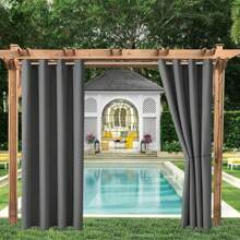 Waterproof Outdoor Blackout Curtains Patio Thermal Insulated Sun Blocking Drapes Curtain Privacy For Outside Garden Porch Pergola Yard Pool - Màu xám đen - Xem 10