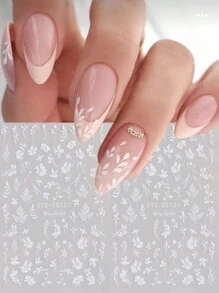 2pcs White Leaf Nail Stickers Cute Small Flower 3D Nail Art Decorations Self-Adhesive Slider Manicure Tattoo Tool DIY