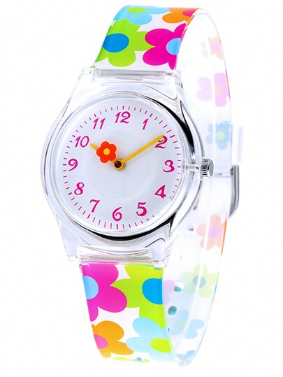 Colorful Small Flower Design Transparent Jelly Waterproof Children's Watch, Ins Style Fashionable Watch For Teenage Girls, Great Gift For Little Girls