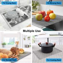 Over The Sink Dish Drying Rack,  Roll Up Sink Dish Drainer Rack Foldable Kitchen Stainless Steel Dish Rack Sink Drying Rack - Multicolor - View 4