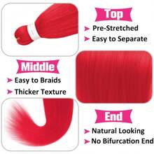 Tóc giả bện sẵn dài 26 inch, thích hợp cho kiểu tóc bện hộp Bohemian, tóc giả bện móc sợi tổng hợp Yaki, dễ bện móc, có thể tạo kiểu bằng nhiệt (Màu đỏ #) - Đỏ - Xem 5