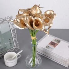 10 piezas de lirio dorado, flores artificiales para decoración del hogar - Dorado - Ver 2