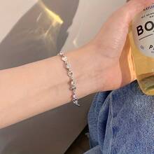 1只甜美清涼女孩喜愛的人造手鐲,極簡設計,學生心形手鐲 - 銀色 - 查看 4