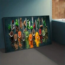 1入組廚房牆壁海報,藥草香料圖案 - 無框畫布畫,完美的廚房裝飾和烹飪靈感來源 - 彩色 - 查看 1