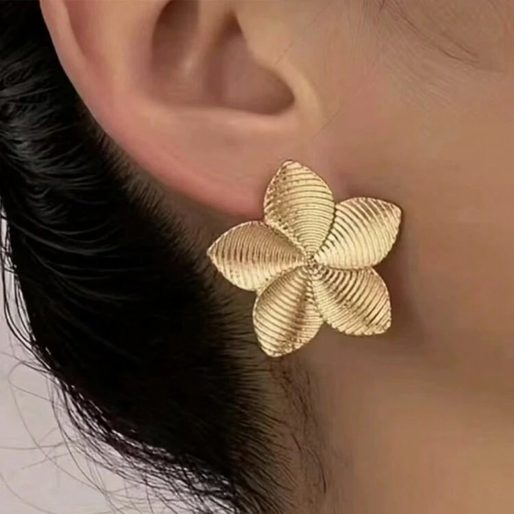 Arete Grande Vintage De Flor Para Mujeres De Acero Inoxidable Con Color Dorado Exagerado De Joyería De Aros Grandes - Flor - Añade 1