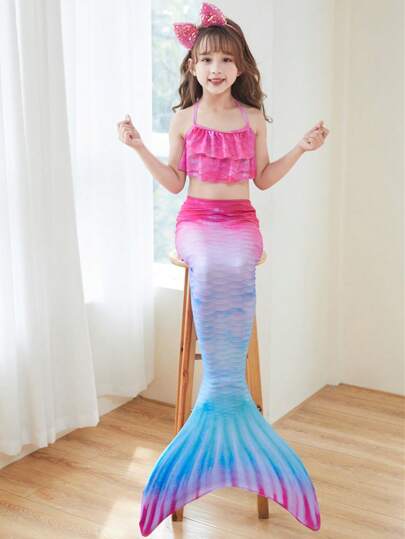 Niña 3 Piezas Bikini Traje De Baño Niños Diseño Cola Sirena