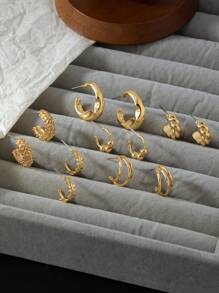 6 Pairs Geometric Creative Fashion Minimalist Everyday Delicate Small Earrings For Women, Suitable For Daily Wear - Yellow Gold - View 4