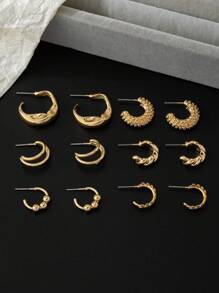 6 Pairs Geometric Creative Fashion Minimalist Everyday Delicate Small Earrings For Women, Suitable For Daily Wear - Yellow Gold - View 2
