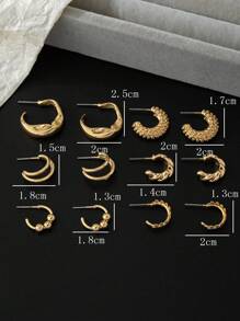 6 Pairs Geometric Creative Fashion Minimalist Everyday Delicate Small Earrings For Women, Suitable For Daily Wear - Yellow Gold - View 5