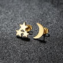1 Pair New Stainless Steel Geometric  Stud Earrings For Women Everyday Tiny Moon Star Earrings Birthday Gift Jewelry