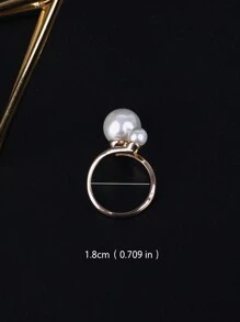 1 件時尚個性簡約優雅金屬球香檳色人造珍珠雙球開口女式戒指,多色 - 金黃色 - 查看 4