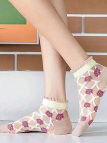 5雙女士水晶薄絲短襪,夏季防滑水晶絲襪 - 彩色 - 查看 4