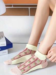 5雙女士水晶薄絲短襪,夏季防滑水晶絲襪 - 彩色 - 查看 5