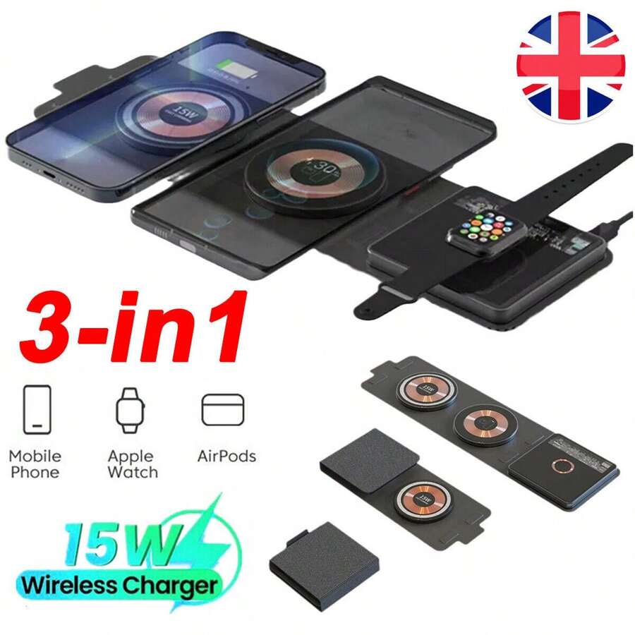 3 In1 Foldable Magsafe Magnetic Wireless Charger Pad For IPhone 13  Apple Watch - Black - View 1