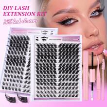 Diy 睫毛延長套件,168支帶纖細莖的假睫毛簇,超強固定睫毛膠、密封劑、應用器、鉗子,混合大小（0.07mm - 8-16mm）