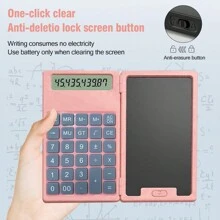 超薄科學電卓10位折疊多功能桌面計算機便攜式,帶可擦式液晶寫字板和按鈕電池,適用於學校辦公室家庭 - 粉色 - 查看 5