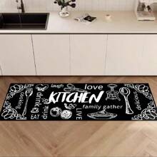 Kitchen Long Floor Mat, Anti-Skid, Water & Oil Absorption, Easy Clean Door Mat, Floor Carpet ,Room Decor - Black and White - View 3
