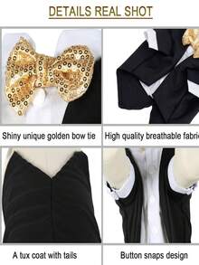 1件狗狗禮服襯衫,附蝴蝶領結,適合小型和中型犬,婚禮和派對裝扮 - 黑色 - 查看 3