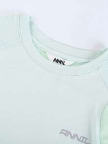 Annil Ropa deportiva de primavera para niñas preadolescentes, parte superior para correr de secado rápido, camiseta de cuello redondo de manga larga