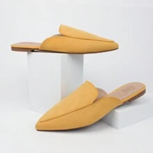 Women's Backless Slip On Slides Comfortable Loafer Shoes Suede Flats Pointed Toe Mules - Yellow - View 4