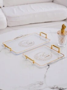 1pc Ramadan Pattern Tray, Decorative Serving Tray For Cakes, Fruits, Snacks, Tableware, Suitable For Celebrations, Weddings - Clear - View 5