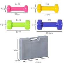HOMCOM Manubri Pesi, Set Manubri Palestra da 10kg con Valigetta 4 Paia di Manubri Colorati (2x0.5kg, 2x1kg, 2x1.5kg, 2x2kg) - Multicolore - Visualizzare 6