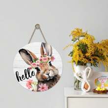 Easter Decoration Logo, Wooden Resurrection Festival Rabbit Logo Happy Resurrection Door Logo Circular Easter Welcome Sign, Front Door Spring Resurrection Wall Decoration Gifts Birthday Graduation - Multicolor - View 8