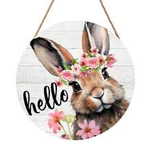 Easter Decoration Logo, Wooden Resurrection Festival Rabbit Logo Happy Resurrection Door Logo Circular Easter Welcome Sign, Front Door Spring Resurrection Wall Decoration Gifts Birthday Graduation - Multicolor - View 1