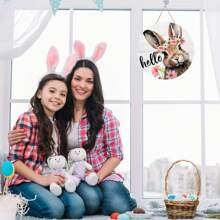 Easter Decoration Logo, Wooden Resurrection Festival Rabbit Logo Happy Resurrection Door Logo Circular Easter Welcome Sign, Front Door Spring Resurrection Wall Decoration Gifts Birthday Graduation - Multicolor - View 6