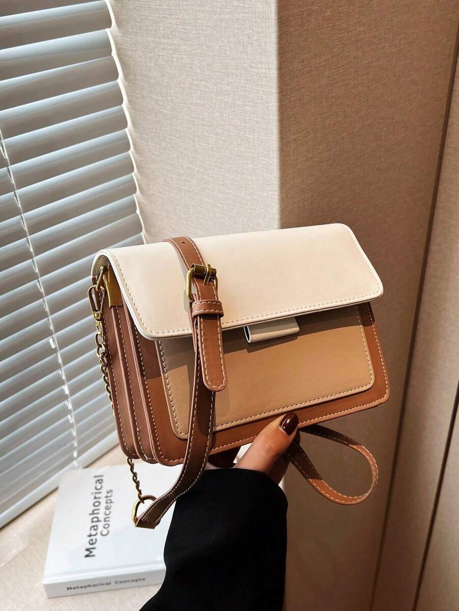 迷你时尚拼色小方形斜挎包 - 白色 - 查看 1