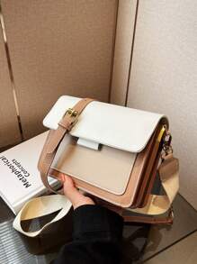 迷你时尚拼色小方形斜挎包 - 白色 - 查看 7