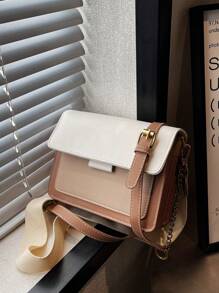 迷你时尚拼色小方形斜挎包 - 白色 - 查看 2