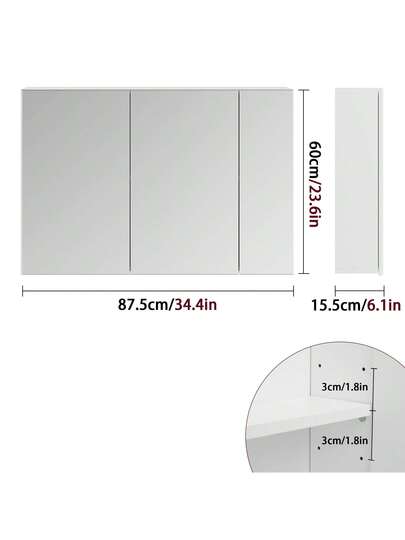 Bathroom Vanity Unit Mirror, Wand Mounted Spiegel Cabinet, Mirrored Doors, White, 87.5 60 15.5 Cm view 4