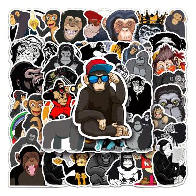 50pcs Cartoon Animal Gorillas Sticker Decals Graffiti Vinyl Self Adhesive Waterproof Stickers, Suitable DIY Suitcase Water Bottle DIY Phonecase Laptop Computer Skateboard Luggage Helmet And More.