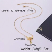 方晶锆石镀铜 18K 金和心形吊坠项链，不锈钢链项链，适合女士派对和婚礼情人节 - 金黃色 - 查看 10