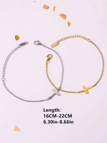 2pcs/Set Women's Stainless Steel Cross Design Bracelets, Gold & Silver
