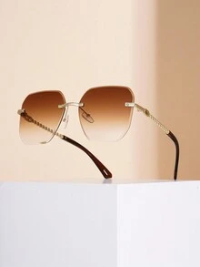 1 chiếc kính mát thời trang cỡ lớn Rimelss cắt đá thời trang ngoài trời gọng kính kiểu xích cho cuộc sống hàng ngày - Vàng - Xem 3