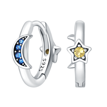 PANPOKI 1 Pair Of 925 Sterling Silver Sparkling Star And Moon Misaligned Earrings Suitable For Women Daily Wear Birthday Gift Jewelry Women Gifts Valentine's Day Gift - Silver - View 6