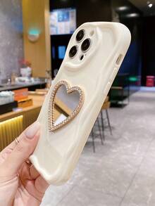 1 Vỏ Điện Thoại Di Động Có Hình Trái Tim Vàng Và Gương, Màu Trắng Sữa Có Viền Lượn Sóng Tương thích với Apple/Xiaomi/Redmi/Oppo/Vivo/Samsung/Infinix - Màu be - Xem 5